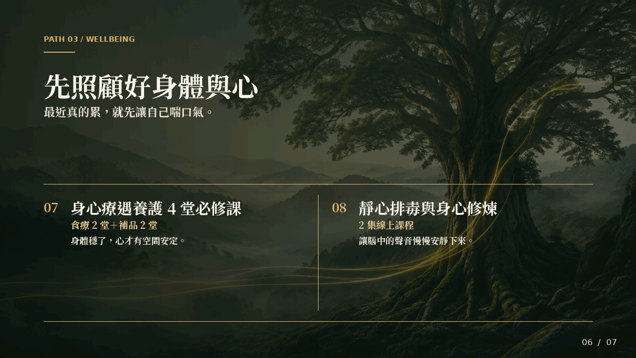 身心照顧課程：身心療遇養護與靜心排毒身心修煉